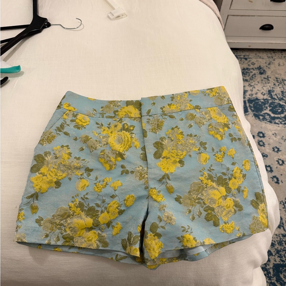 Floral Women's Shorts - Blue and Yellow